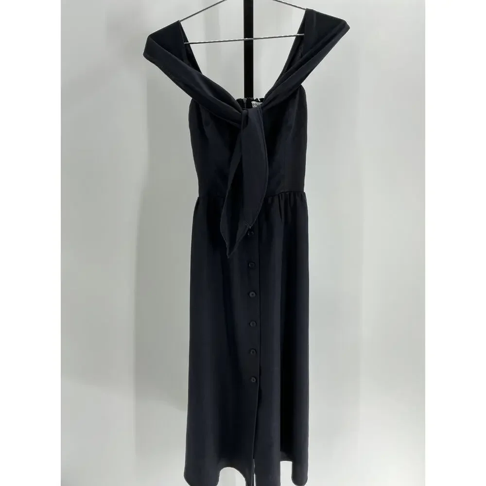 Reformation black sleeveless button-front midi dress with bow detail - Picture 1 of 3